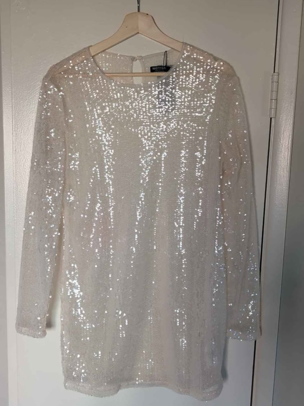Nasty Gal Off-White Sheer Sequin Mini Dress